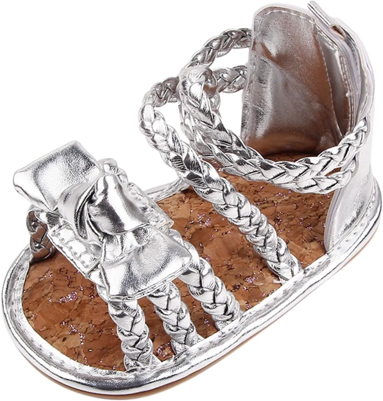 EnJoCho Cute Summer Girls Shoes Sandals Bow Rubber Baby Soft Boys Walking Flat Sole Non-Slip Baby Lightwight Shoes (Silver, 12-18 Months)
