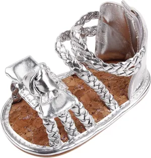EnJoCho Cute Summer Girls Shoes Sandals Bow Rubber Baby Soft Boys Walking Flat Sole Non-Slip Baby Lightwight Shoes (Silver, 12-18 Months)