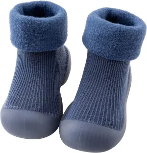 EnJoCho Kids Non Slip Shoes Kids Toddler Baby Boys Girls Solid Warm Knit Soft Sole Rubber Shoe Socks Slipper Socks (Blue, 22)