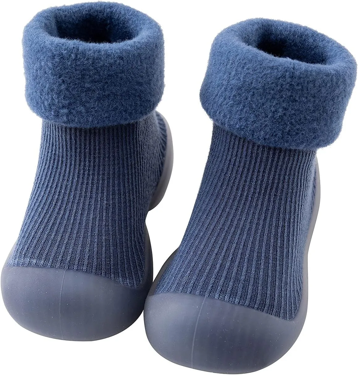 EnJoCho Kids Non Slip Shoes Kids Toddler Baby Boys Girls Solid Warm Knit Soft Sole Rubber Shoe Socks Slipper Socks (Blue, 26)