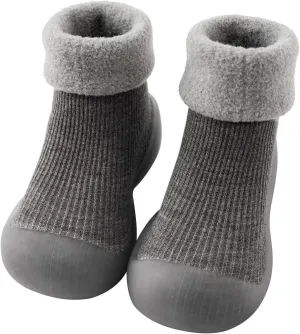 EnJoCho Kids Non Slip Shoes Kids Toddler Baby Boys Girls Solid Warm Knit Soft Sole Rubber Shoe Socks Slipper Socks (Grey, 24)
