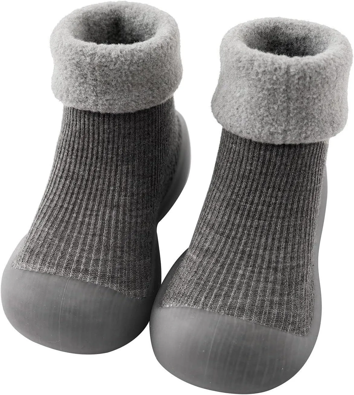 EnJoCho Kids Non Slip Shoes Kids Toddler Baby Boys Girls Solid Warm Knit Soft Sole Rubber Shoe Socks Slipper Socks (Grey, 24)