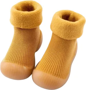 EnJoCho Kids Non Slip Shoes Kids Toddler Baby Boys Girls Solid Warm Knit Soft Sole Rubber Shoe Socks Slipper Socks (Yellow, 18)