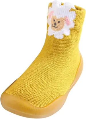 EnJoCho Non Slip Shoes for Toddler Baby Boys Girls Solid Warm Knit Soft Sole Rubber Shoes Slipper Stocking Soft Shoes Socks (White, 18)