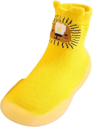 EnJoCho Non Slip Shoes for Toddler Baby Boys Girls Solid Warm Knit Soft Sole Rubber Shoes Slipper Stocking Soft Shoes Socks (Yellow, 18)