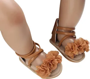 EnJoCho Toddler Kids Infant Girls Soild Colour Princress Sandals Soft Sole The Floor Barefoot Non Slip First Walkers Shoes (Brown, 6 Months)