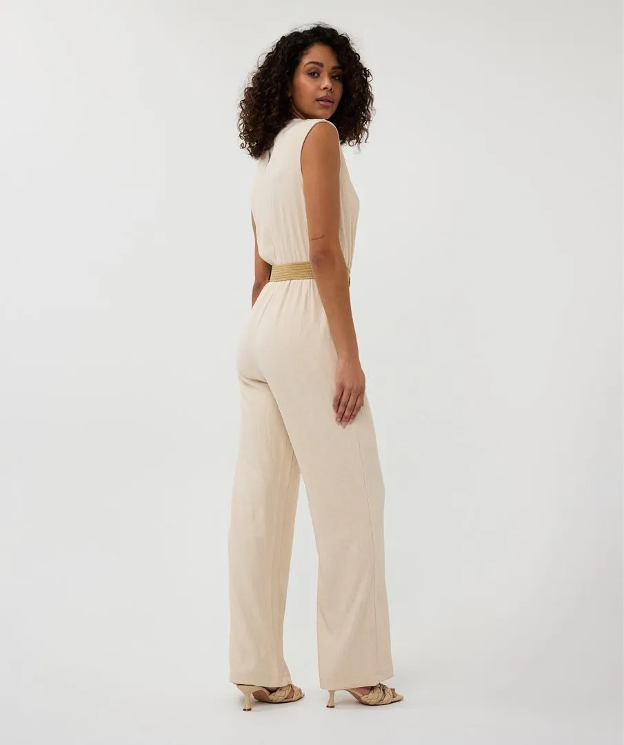 Esqualo Light Sand Fancy Crinkle Jumpsuit