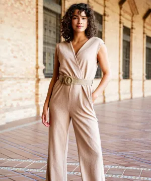 Esqualo Light Sand Fancy Crinkle Jumpsuit