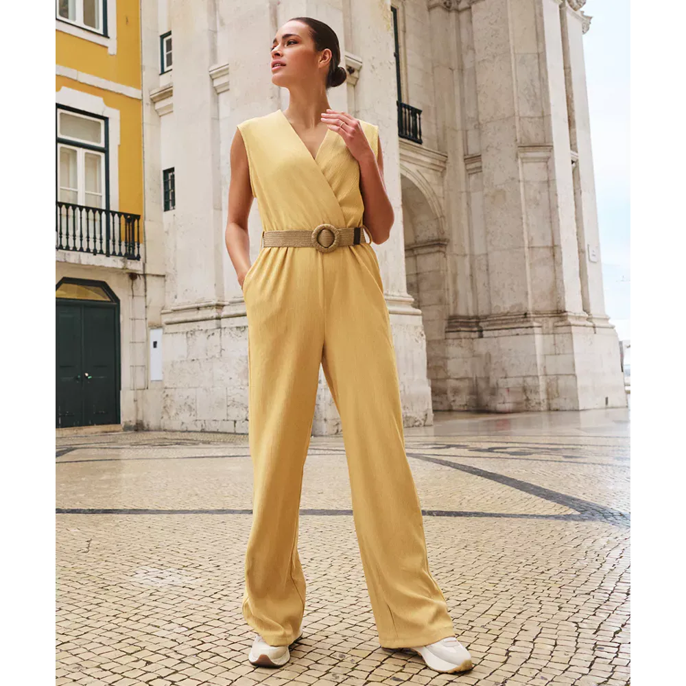 Esqualo Yellow Fancy Crinkle Jumpsuit