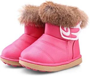 FJWYSANGU Toddler Girl Warm Winter Snow Boots Plush inner Outdoor Boots Waterproof Walking Shoes Flat Easy on for Toddlers Little Girls