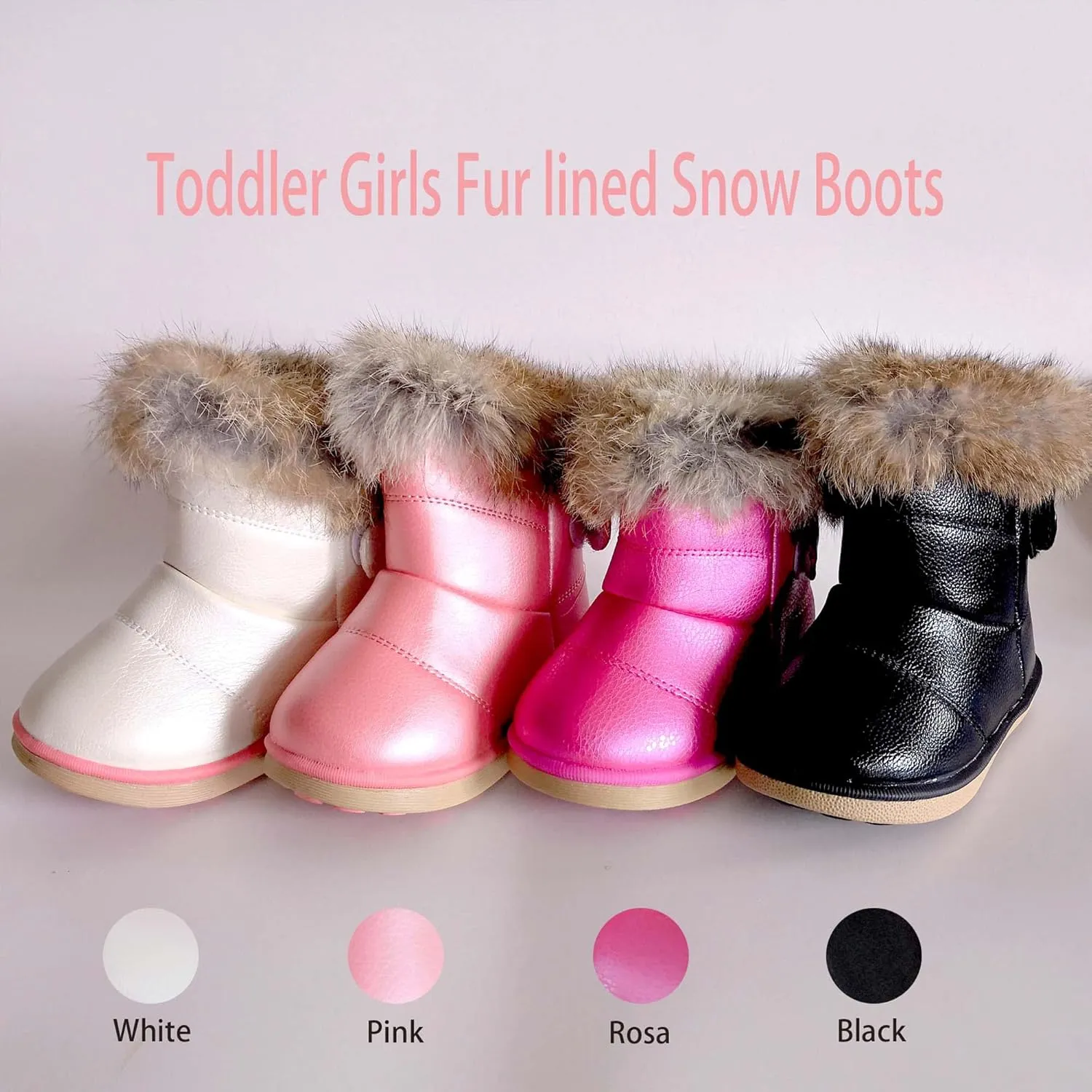 FJWYSANGU Toddler Girl Warm Winter Snow Boots Plush inner Outdoor Boots Waterproof Walking Shoes Flat Easy on for Toddlers Little Girls