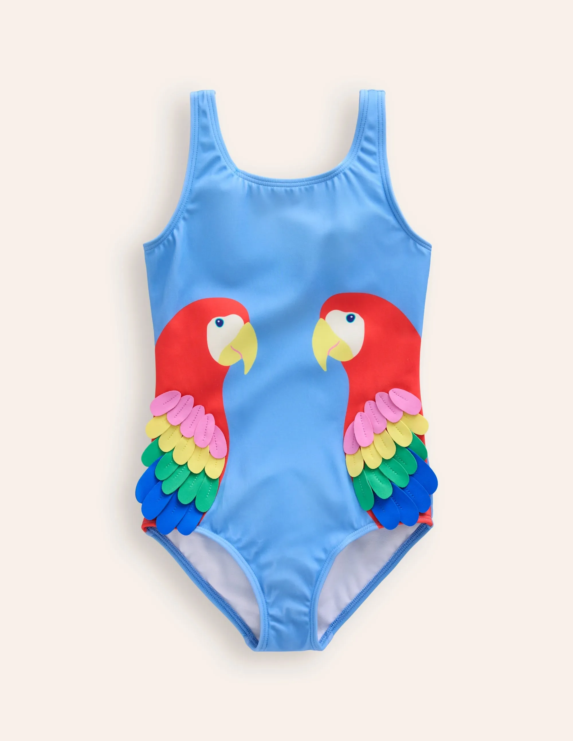 Fun Appliqué Swimsuit-Vintage Blue Parrots