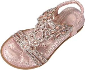 Girl Princess Sandals Rhinestone Slingback Sandals Elastic Ankle Strap Casual Bohemian Size 2 Shoes Baby Girl 0