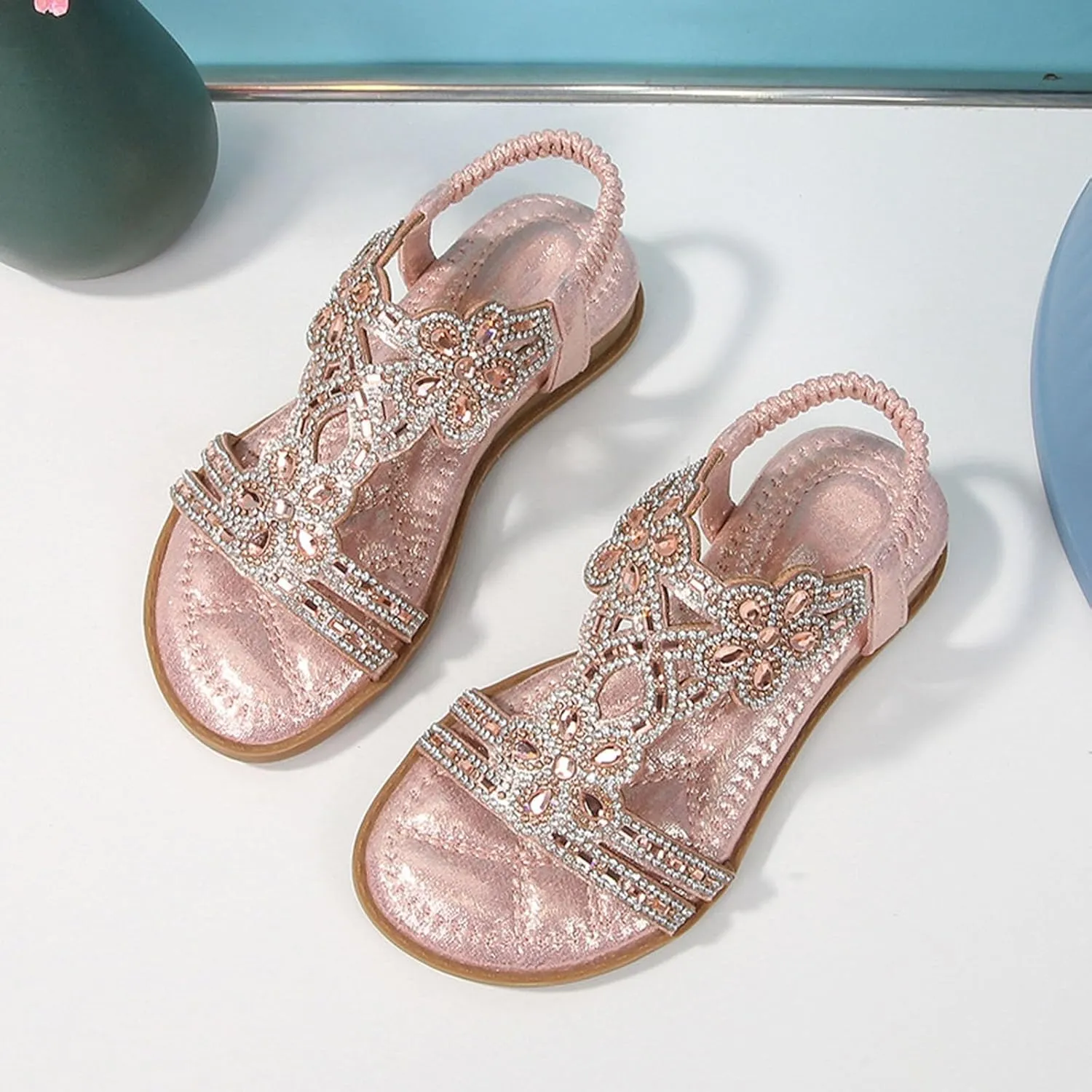 Girl Princess Sandals Rhinestone Slingback Sandals Elastic Ankle Strap Casual Bohemian Size 2 Shoes Baby Girl 0