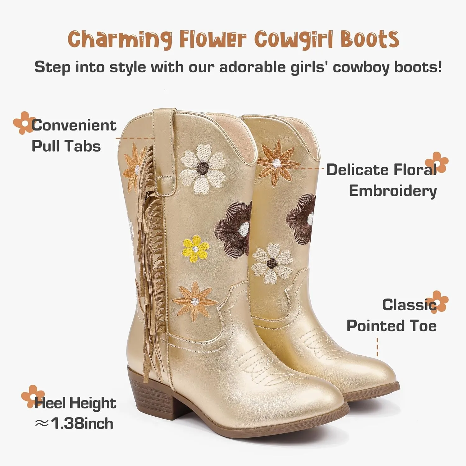 Girls Cowboy Boots Toddler Cowgirl Floral Embroidered Fringe Little Kids Western Boots Girl Riding Boot Birthday Party