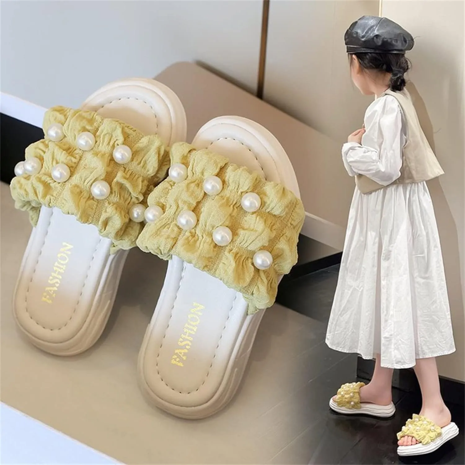 Girls PU Sandals Summer Outdoor Closed Toe Soft Rubber Sole Beach Water Shoes Dress Princess Slides for Girls Size 6