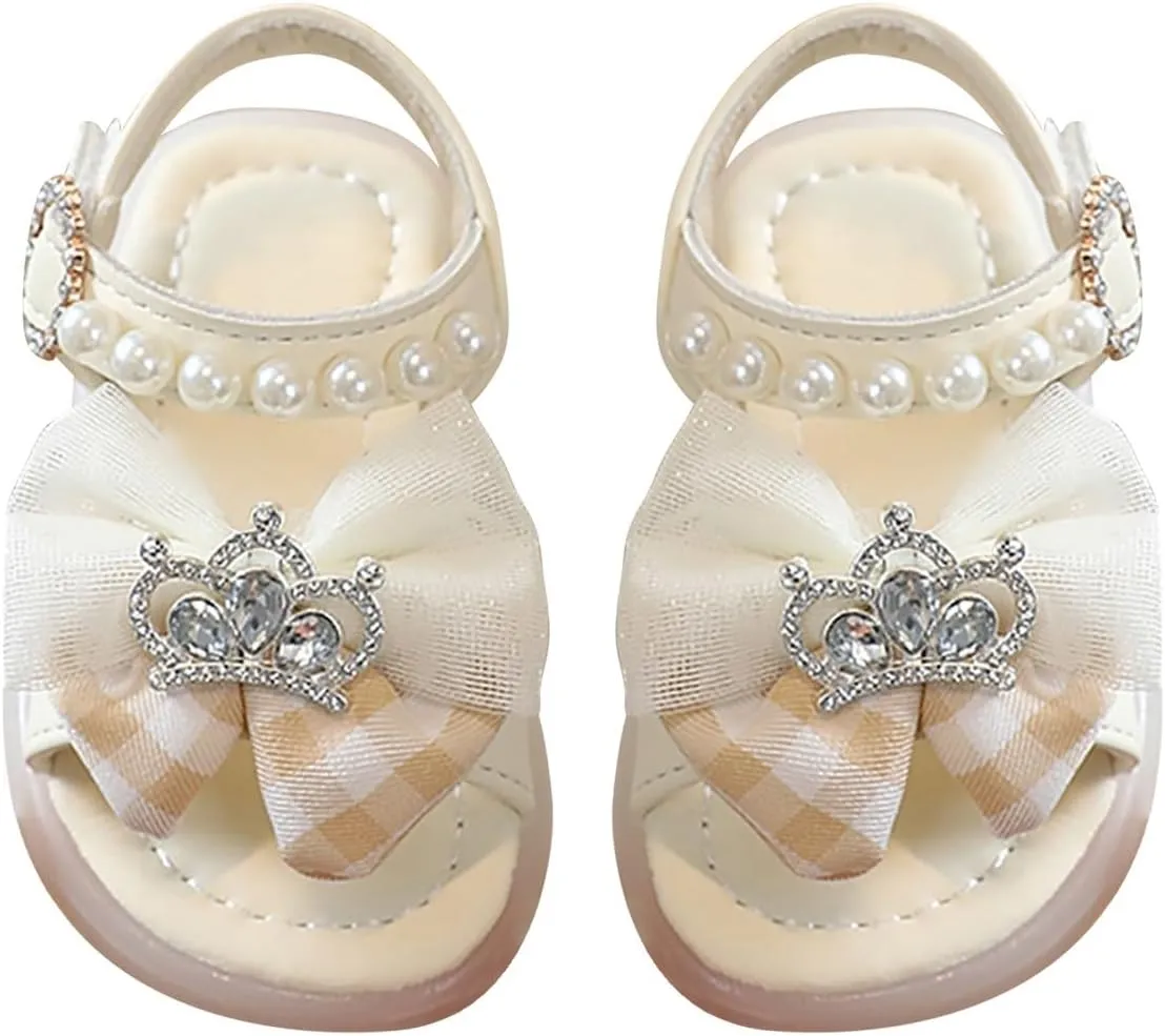 Girls Sandals Summer Fashion Cute Beach Shoes Pearl Knot Soft Sole Flip Flops Flat Princess Soft Breathable Shoes