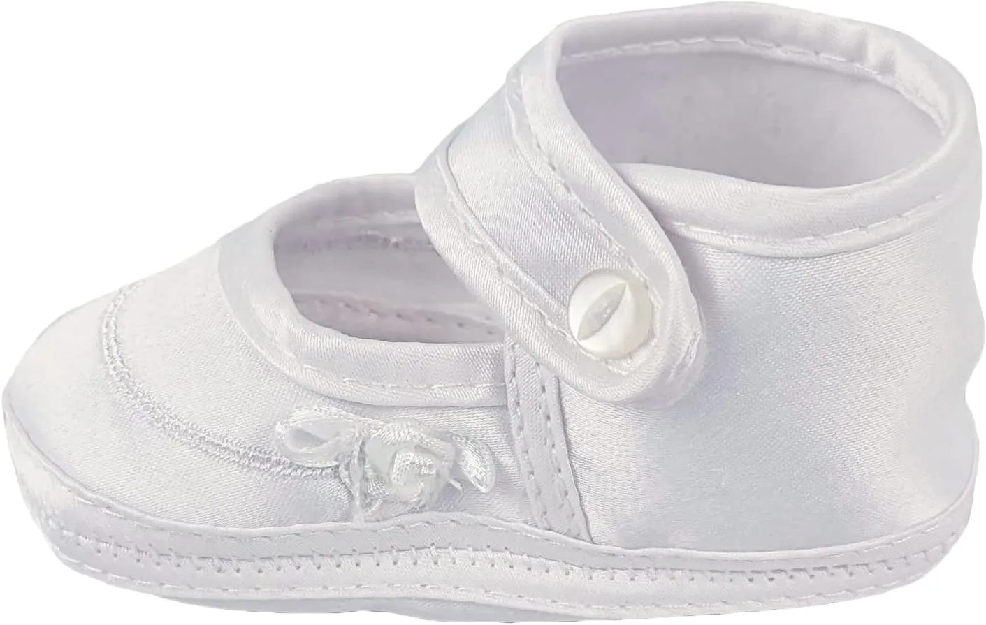 Girls Satin Christening Shoe with Celtic Cross and Rosette - 2 White