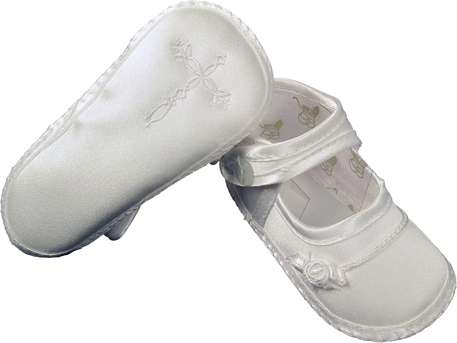 Girls Satin Christening Shoe with Celtic Cross and Rosette - 4 White