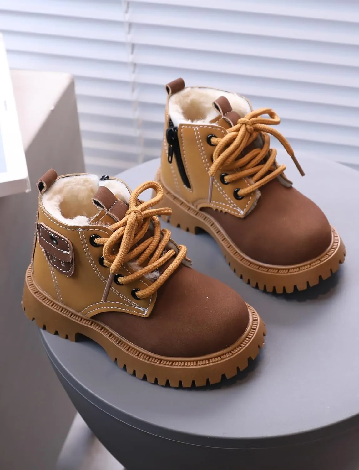Happy Cherry Infant Boots Boy Autumn Winter Comfort Boots Lace-Up Work Boots High Top Ankle Shoes for Baby Girls