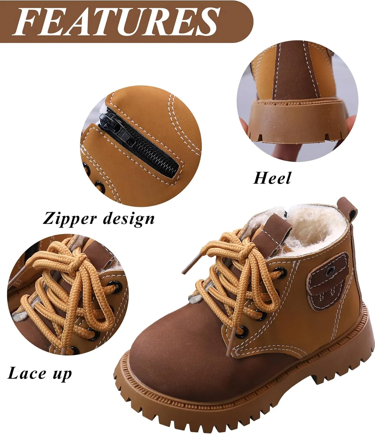 Happy Cherry Infant Boots Boy Autumn Winter Comfort Boots Lace-Up Work Boots High Top Ankle Shoes for Baby Girls