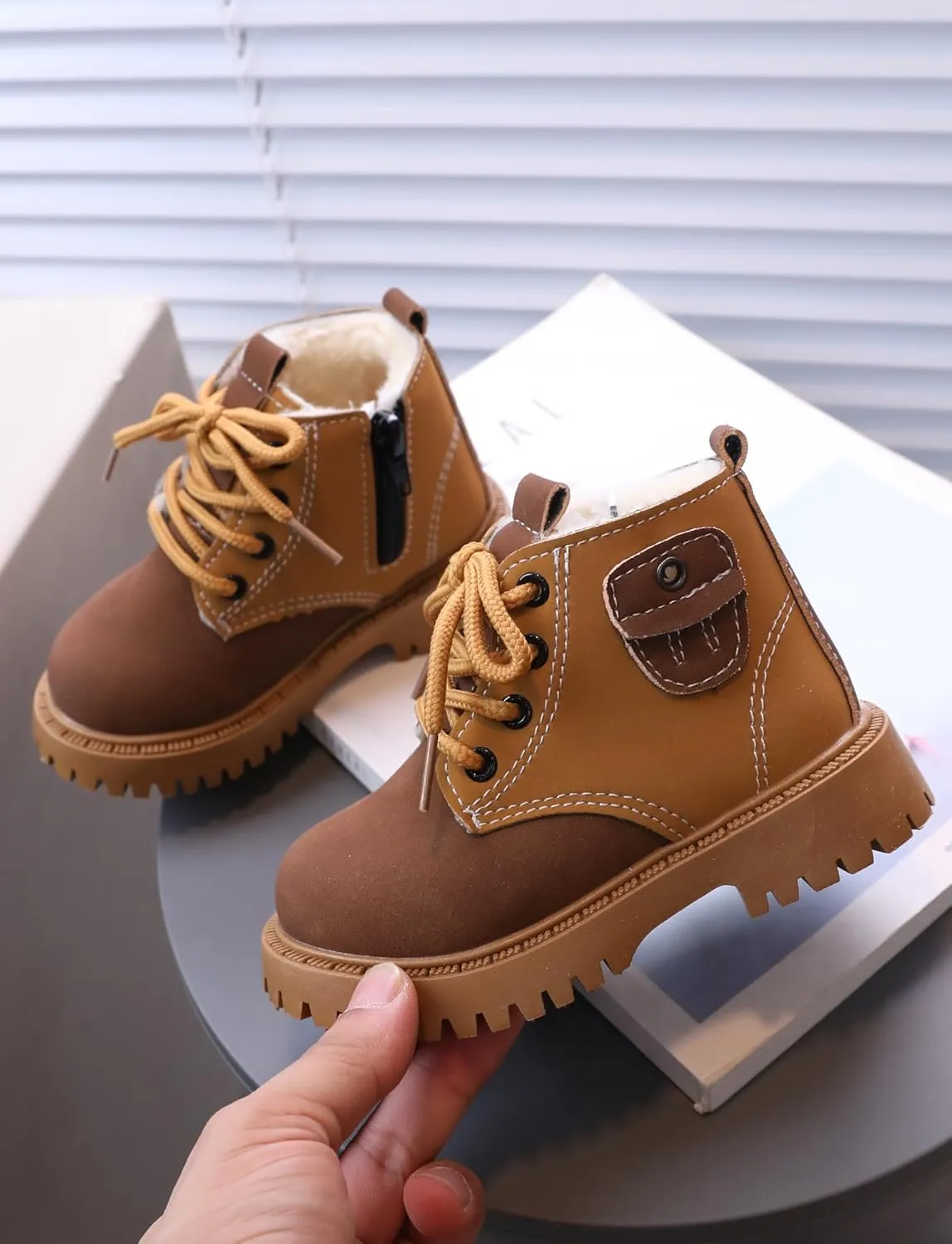 Happy Cherry Infant Boots Boy Autumn Winter Comfort Boots Lace-Up Work Boots High Top Ankle Shoes for Baby Girls