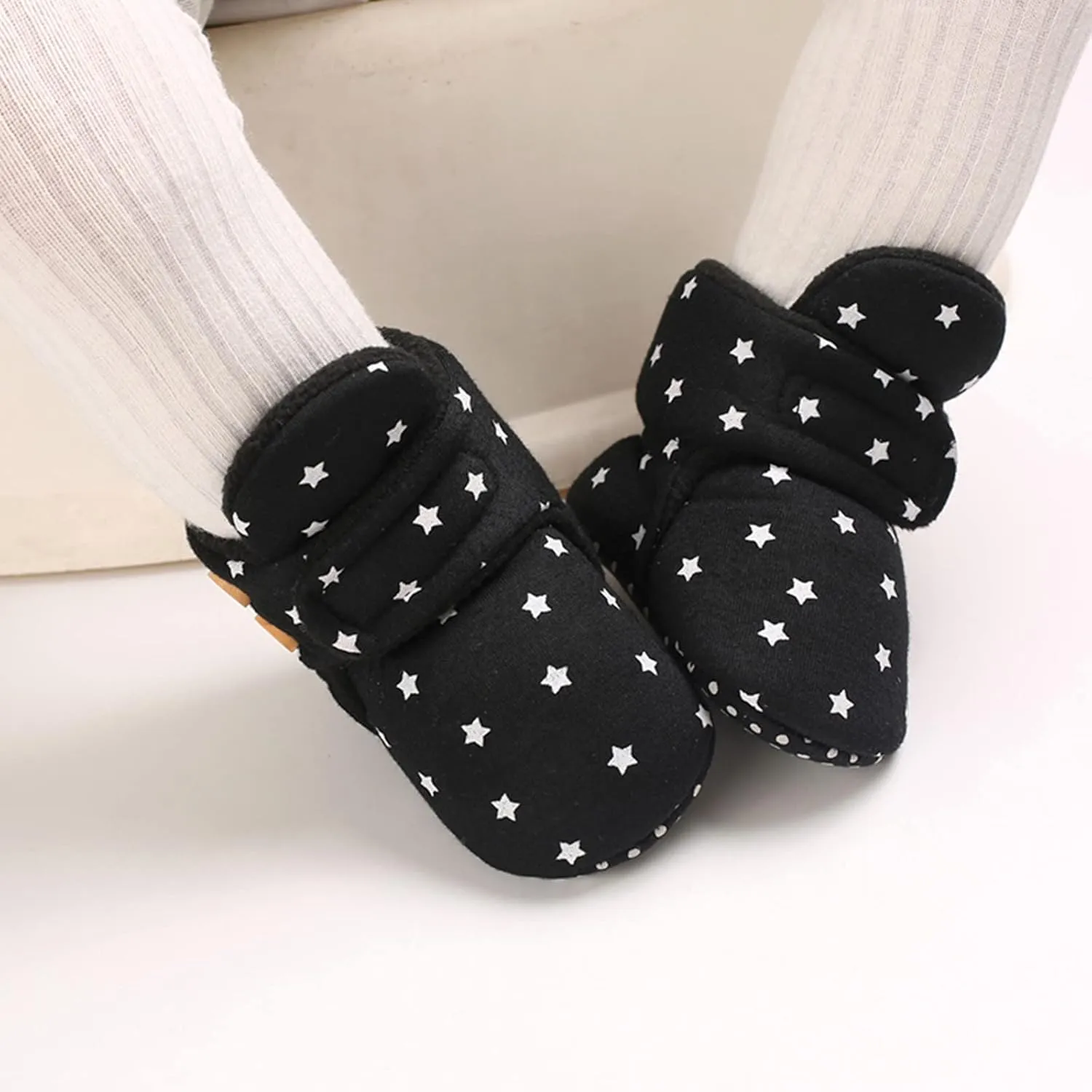 Infant Baby Boy Girl Cozy Fleece Bootie Newborn Stay On Slipper Winter Polka Dot Warm Gripper Non-Slip Crib Shoes