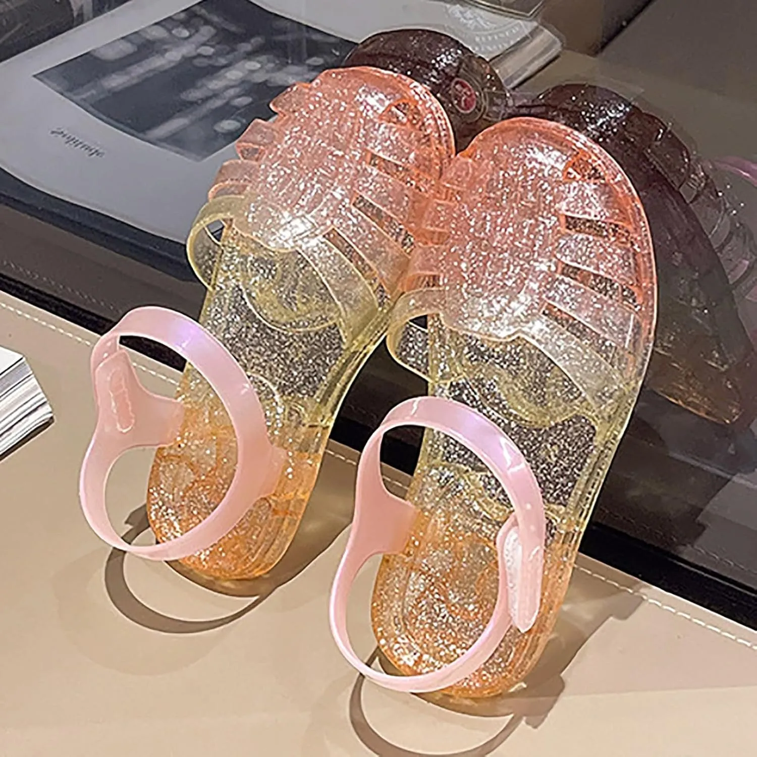 Jelly Sandals for Girls Kids Toddler Princess Dress Up Flat Colorful Mary Jane Shoes Rainbow Summer Casual Sandal