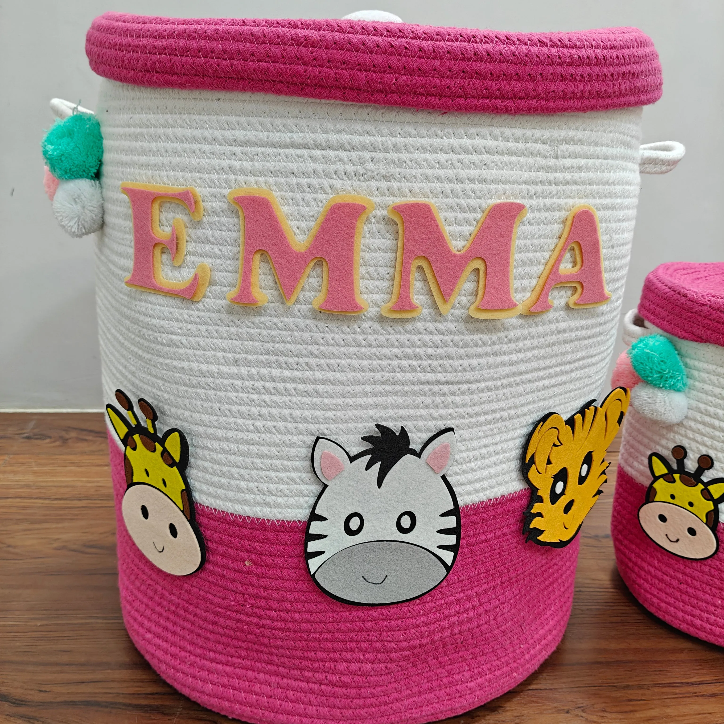 Jute Cotton Storage Basket with Lid- Pawsh Pink