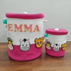 Jute Cotton Storage Basket with Lid- Pawsh Pink