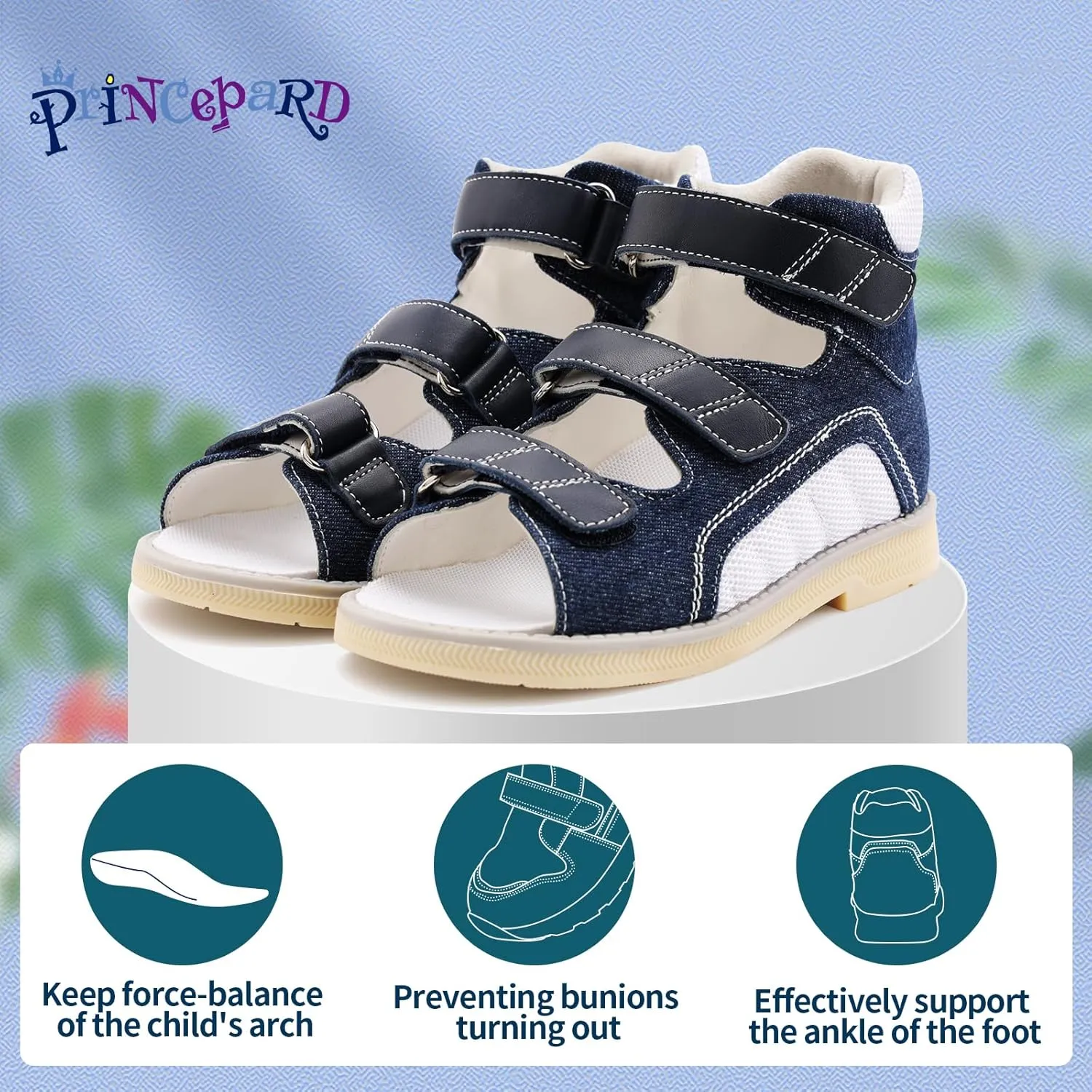 Kids Orthopedic Sandals with Arch and Ankle Support,High Top Shoes