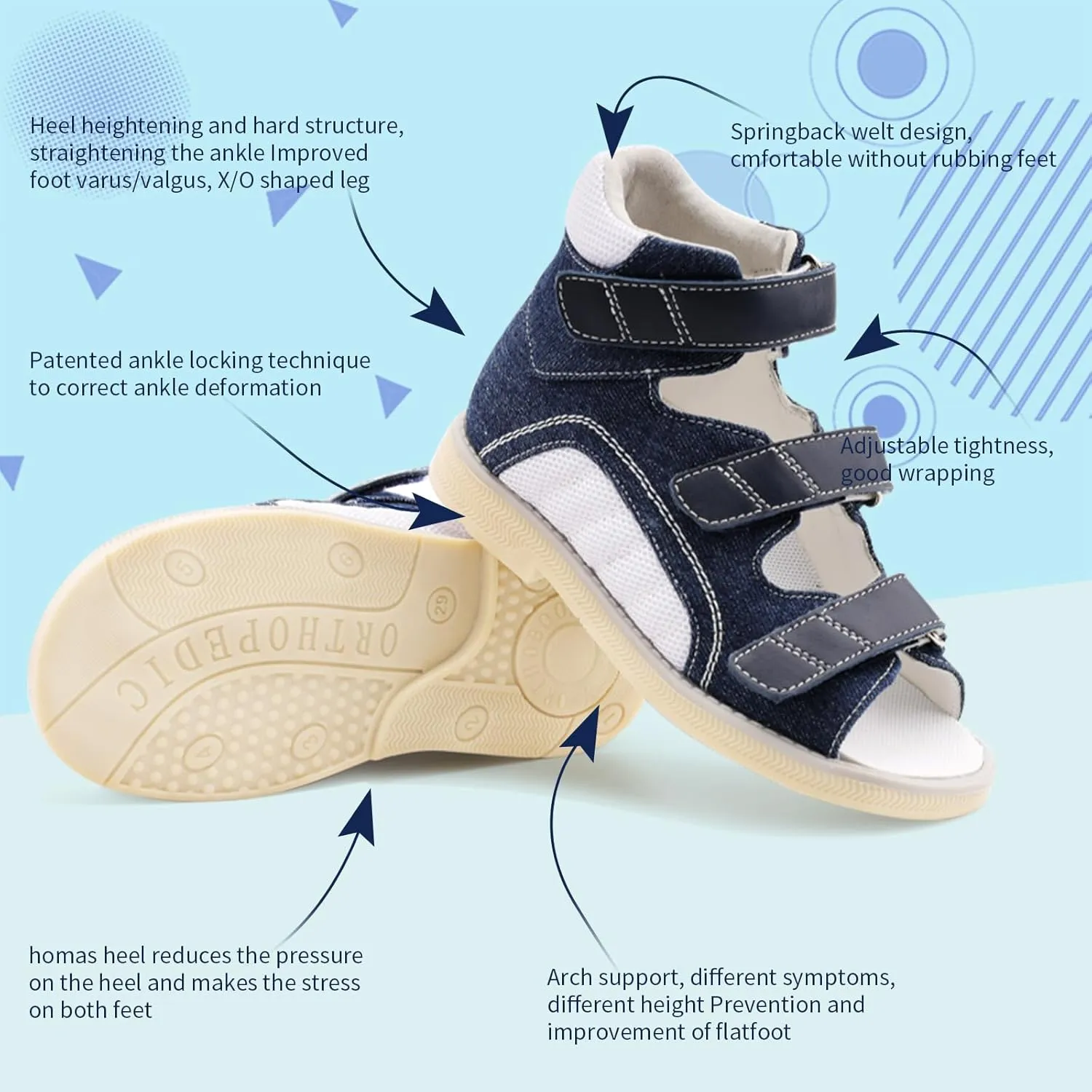 Kids Orthopedic Sandals with Arch and Ankle Support,High Top Shoes