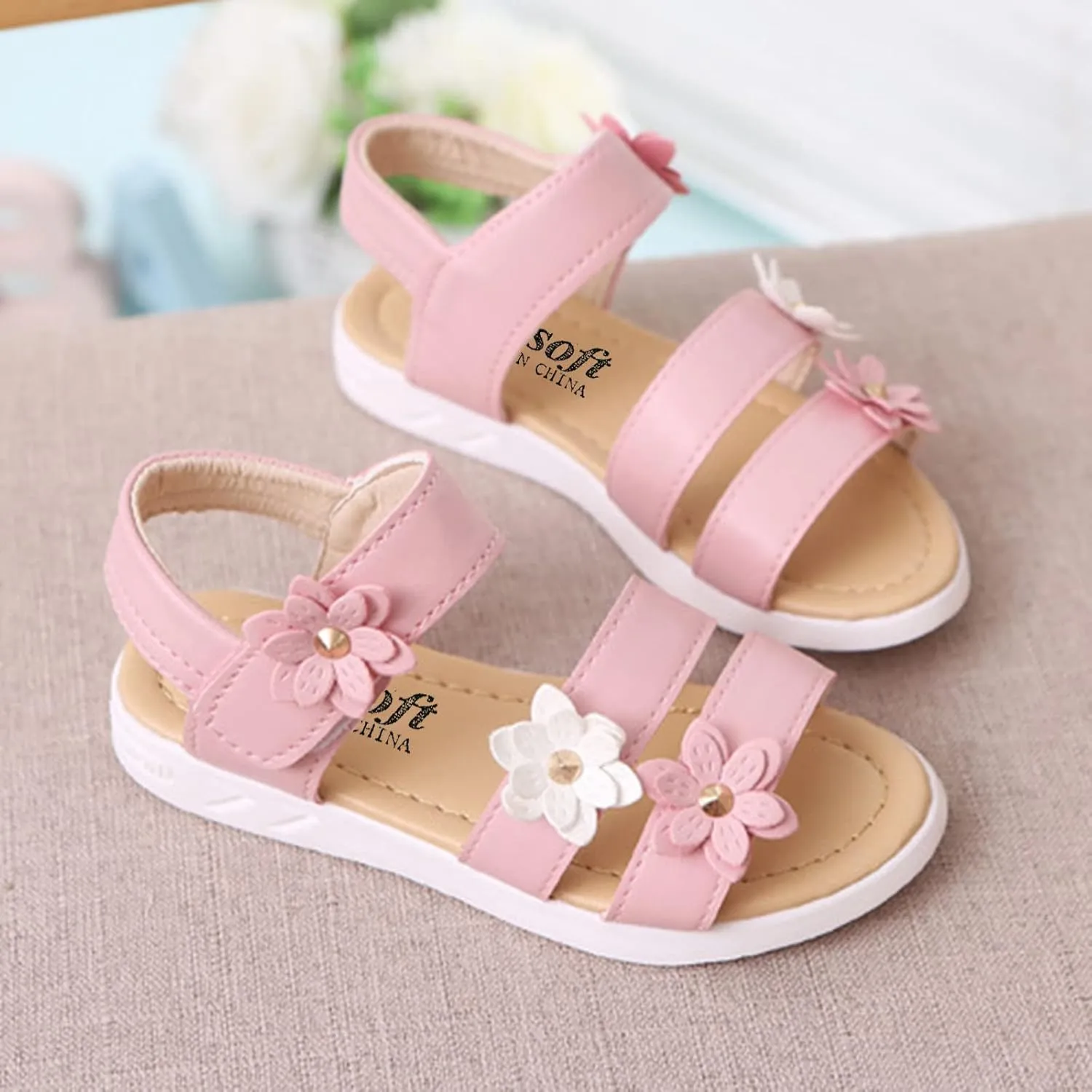 Kids Sandals Girls Toddler Girls Shoes Non-Slip Sandals Kids Rubber Baby Sandals Flower Baby Shoes