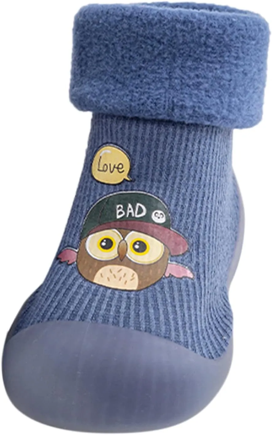 Kids Sole Baby Slipper Boys Stocking Girls Rubber Knit Warm Soft Solid Shoes Toddler Glitter Every Step (Blue, 26-27)