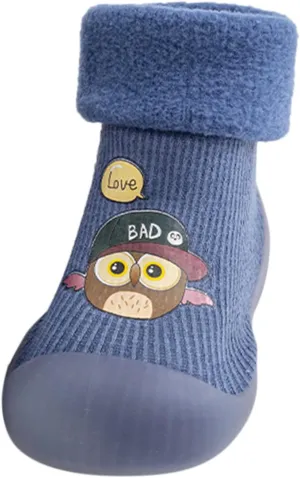 Kids Sole Baby Slipper Boys Stocking Girls Rubber Knit Warm Soft Solid Shoes Toddler Glitter Every Step (Blue, 26-27)