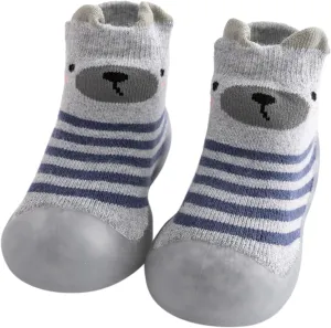 Kids Toddler Baby Boys Girls Solid Warm Knit Soft Sole Rubber Shoe Socks Toddler Slippers Boys Non Slip (Grey, 18)