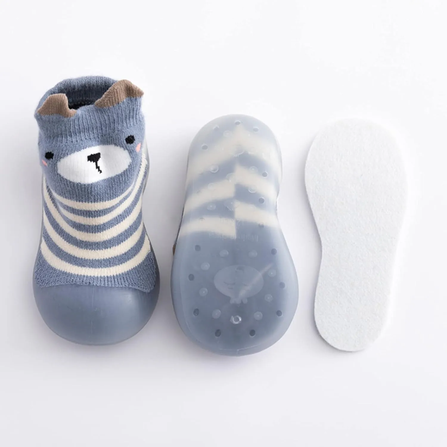 Kids Toddler Baby Boys Girls Solid Warm Knit Soft Sole Rubber Shoes Socks Slipper Stocking Indoor Slippers for Women (Blue, 18)