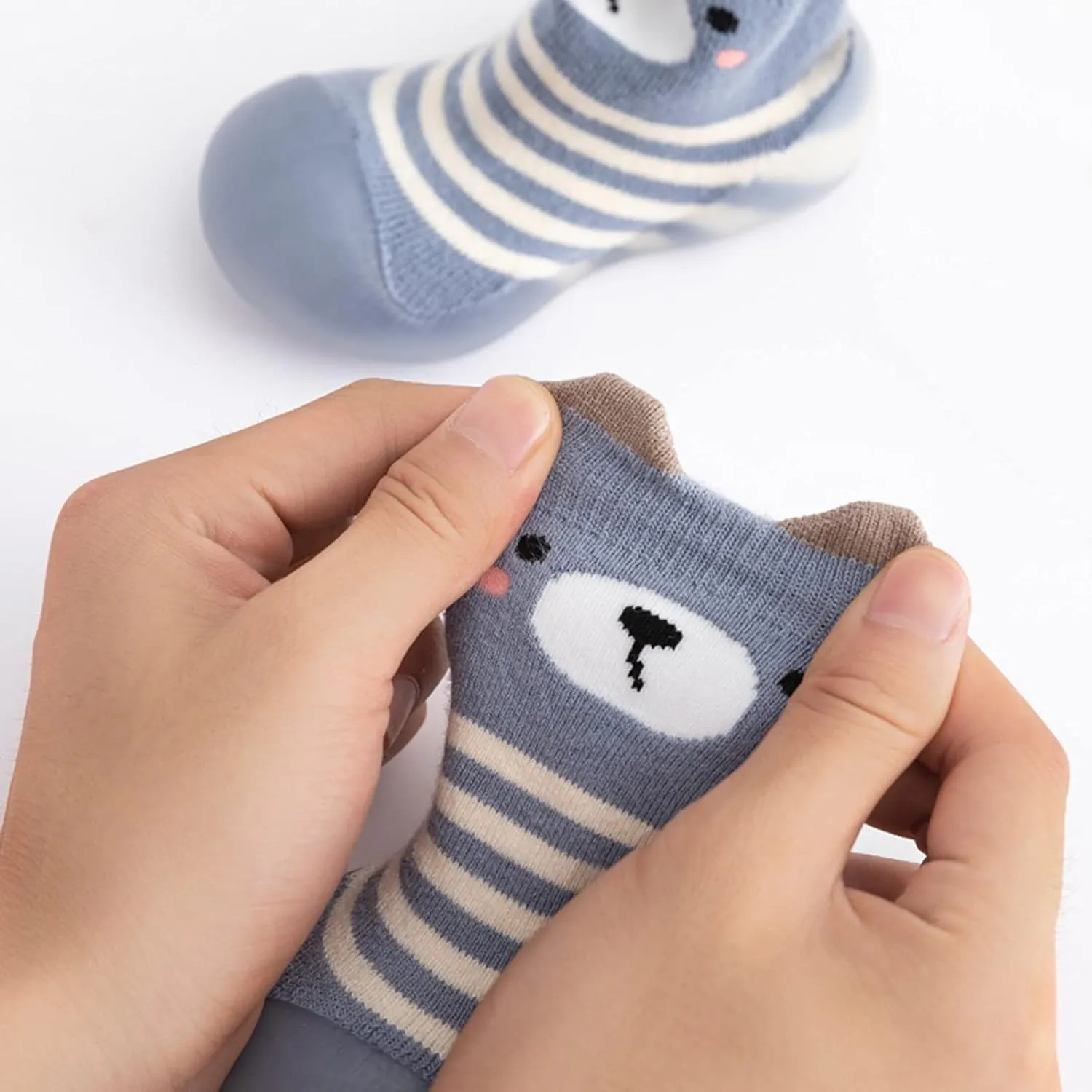 Kids Toddler Baby Boys Girls Solid Warm Knit Soft Sole Rubber Shoes Socks Slipper Stocking Indoor Slippers for Women (Blue, 18)