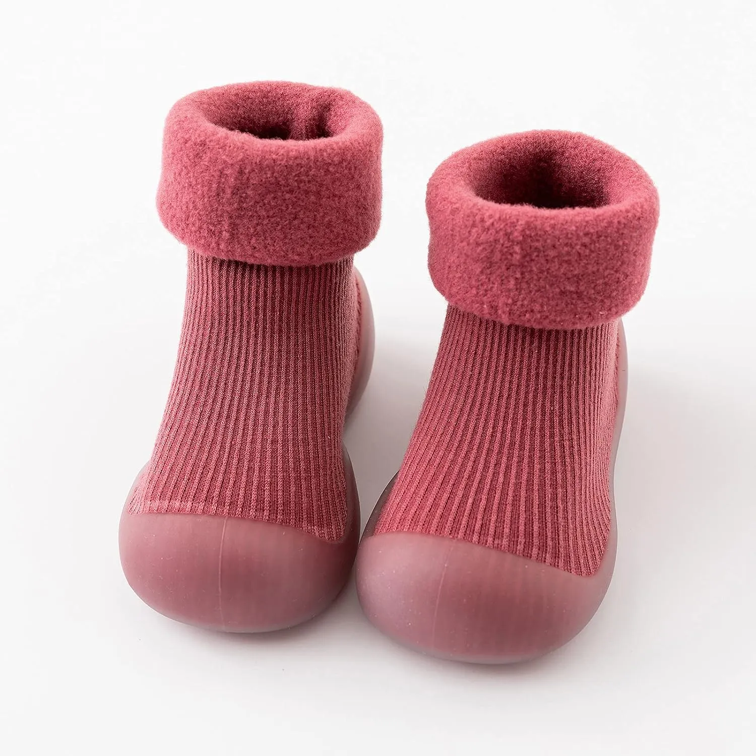 Kids Toddler Baby Boys Girls Solid Warm Knit Soft Sole Rubber Shoes Socks Slipper Stocking Slippers Boy Size (Wine, 26)