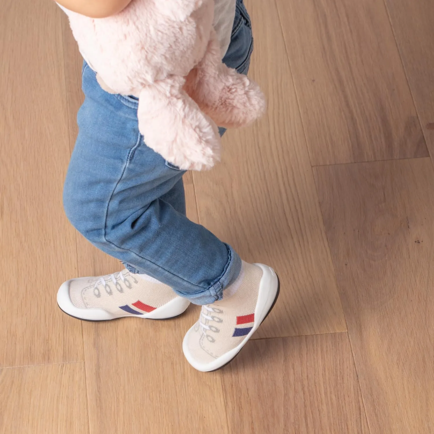 Komuello Baby and Toddler Shoes, Pull Up First Walker, Non Slip Bottom, Soft Cotton, Premium Sock Shoes - Walker