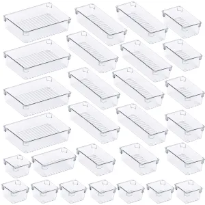 Kootek 28 Pcs Desk Drawer Organizer Tray with 4 Different Sizes, Customize Layout Storage Box Drawer Tray Dividers Organizers Versatile Storage Bins for Kitchen Bathroom Dresser Office