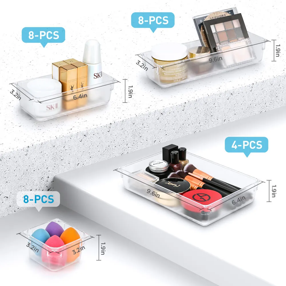 Kootek 28 Pcs Desk Drawer Organizer Tray with 4 Different Sizes, Customize Layout Storage Box Drawer Tray Dividers Organizers Versatile Storage Bins for Kitchen Bathroom Dresser Office