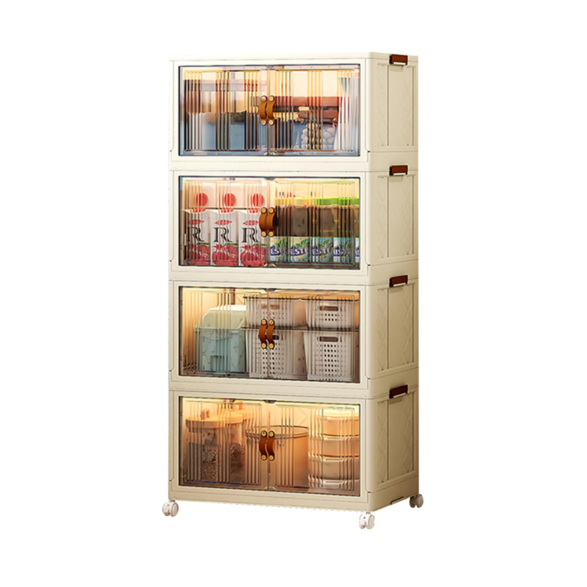 Kuber Industries (Set of 2) 4-Layer Double Door Almirah for Clothes - Collapsible & Foldable Dress Racks/Plastic Cupboard for Storage - White