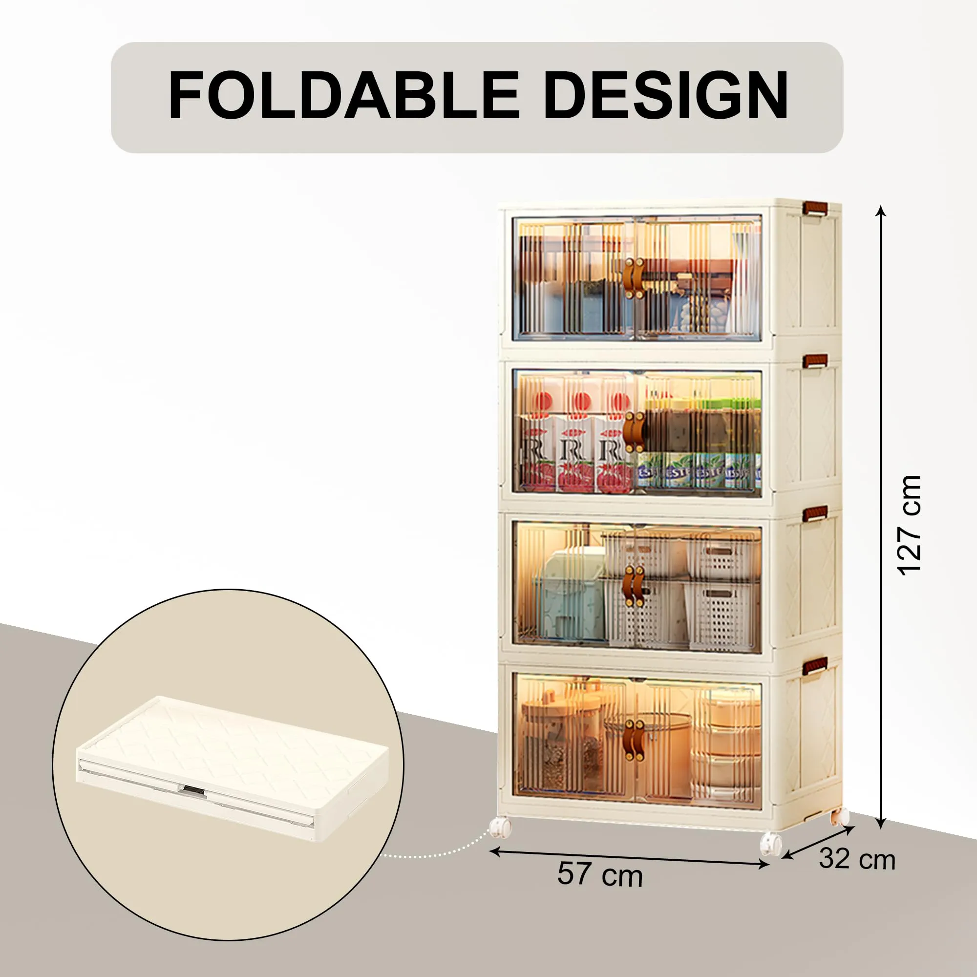 Kuber Industries (Set of 2) 4-Layer Double Door Almirah for Clothes - Collapsible & Foldable Dress Racks/Plastic Cupboard for Storage - White