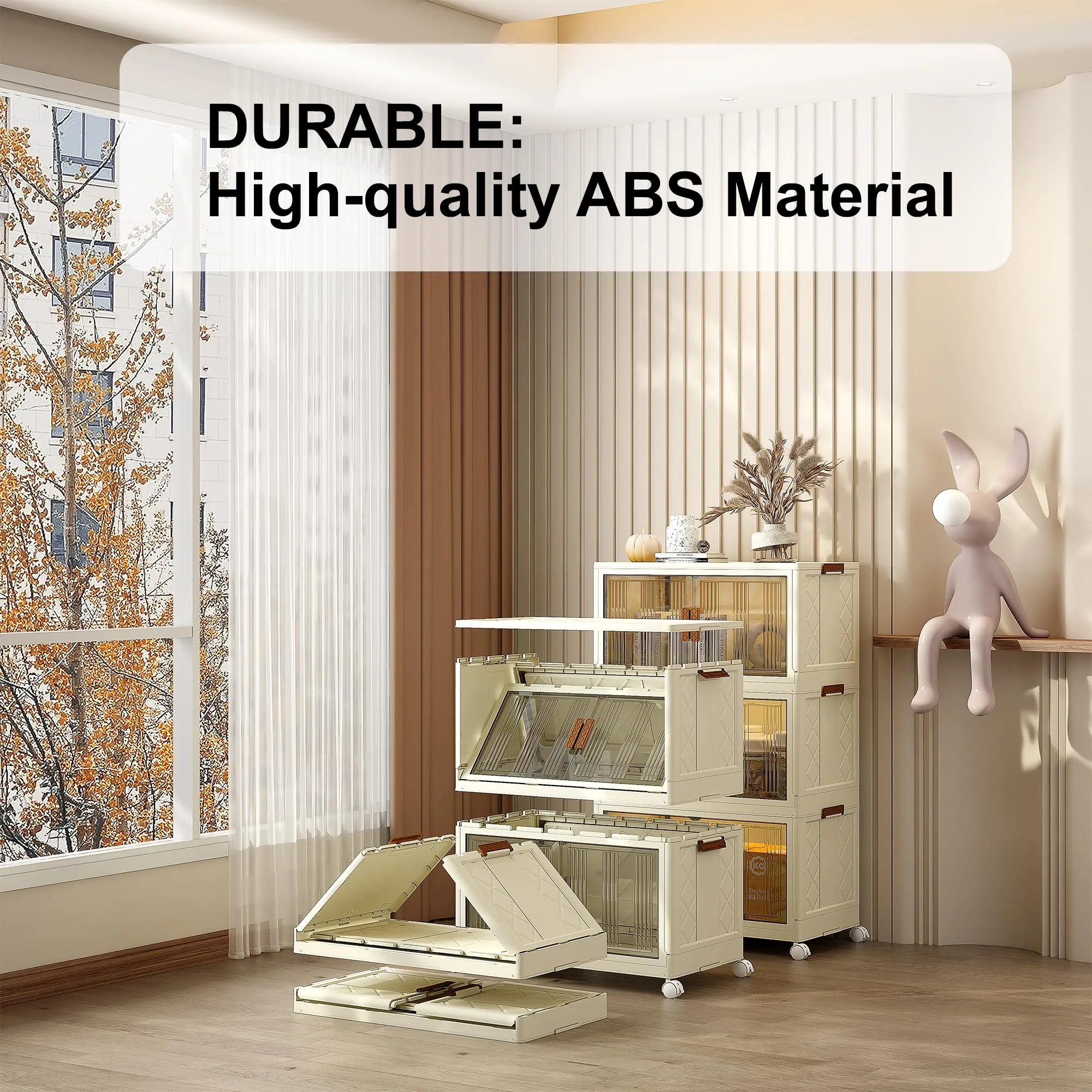 Kuber Industries (Set of 2) 4-Layer Double Door Almirah for Clothes - Collapsible & Foldable Dress Racks/Plastic Cupboard for Storage - White