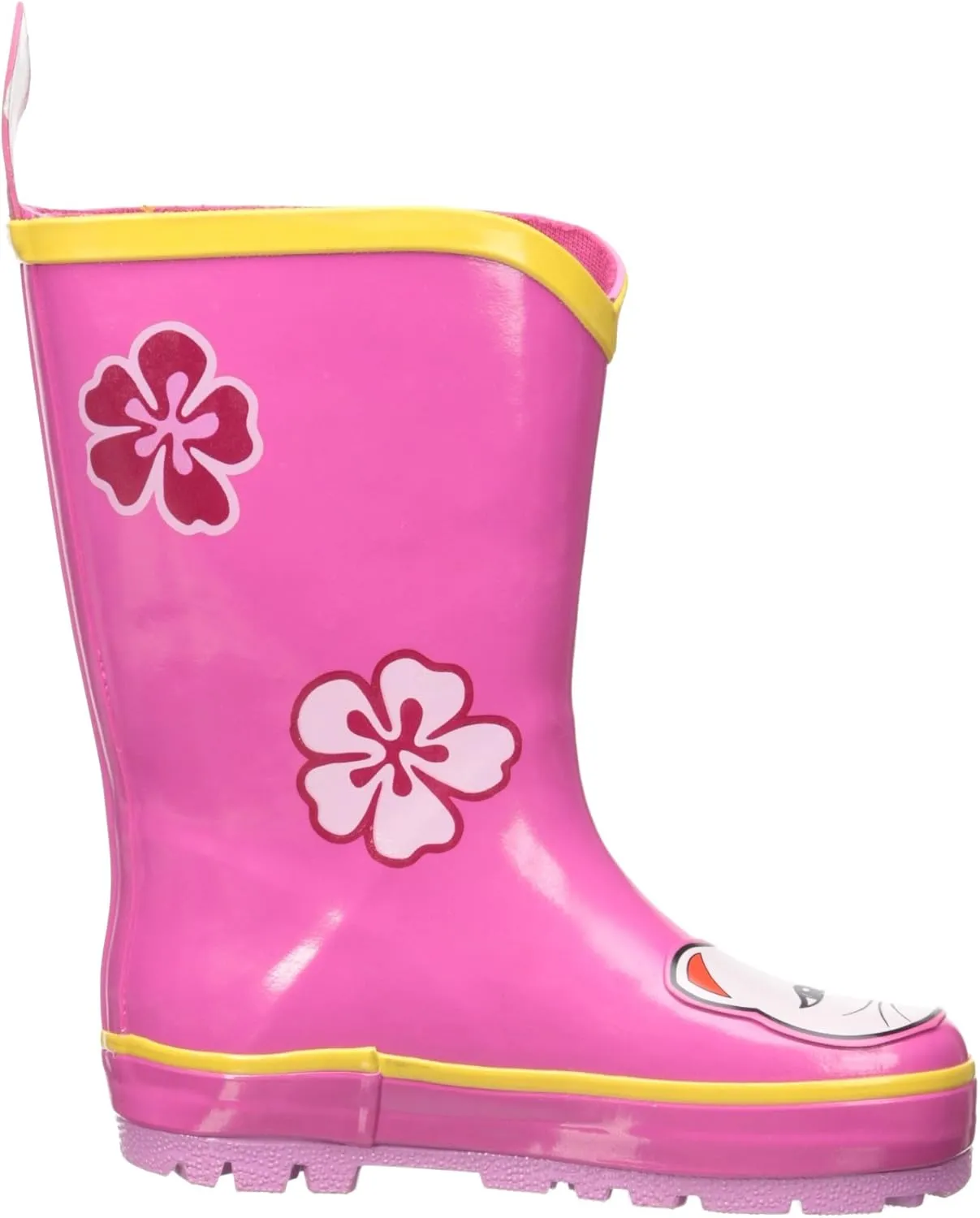 Lucky Cat Rainboots, Pink, Kids Sizes, Natural Rubber Boots with Cotton Lining, Pull On Heel Tab & Non-Slip Sole