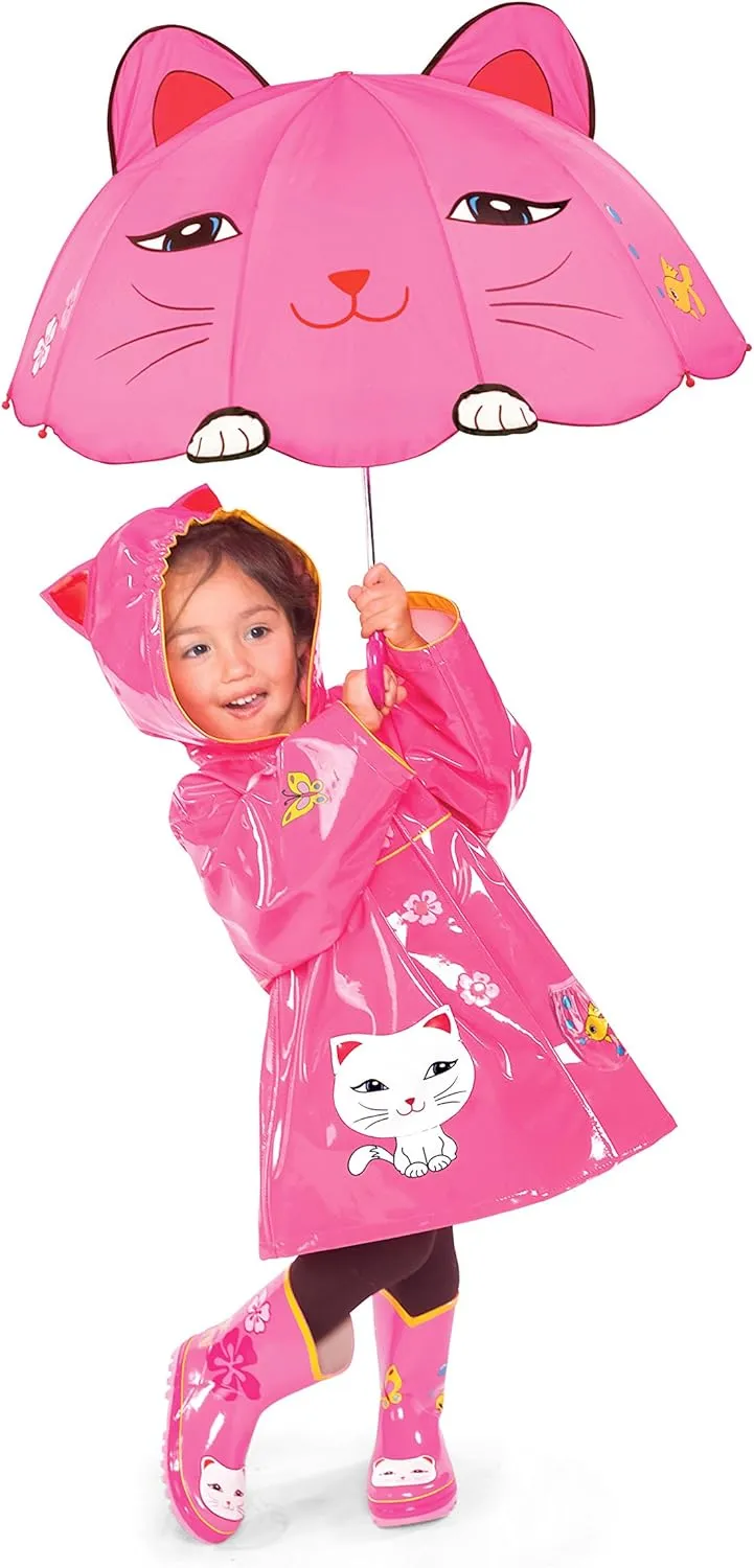 Lucky Cat Rainboots, Pink, Kids Sizes, Natural Rubber Boots with Cotton Lining, Pull On Heel Tab & Non-Slip Sole