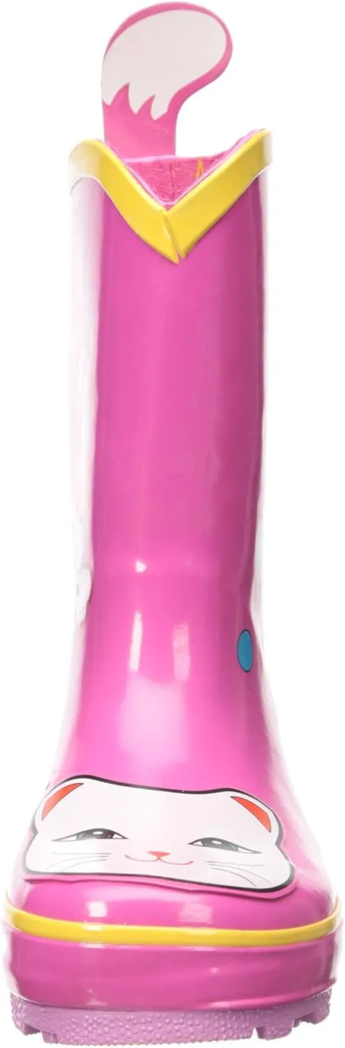 Lucky Cat Rainboots, Pink, Kids Sizes, Natural Rubber Boots with Cotton Lining, Pull On Heel Tab & Non-Slip Sole