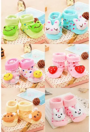 Magik 6 Pack Cute 3D Cartoon Anti-Skid Baby Booties Sock Slipper Shoes