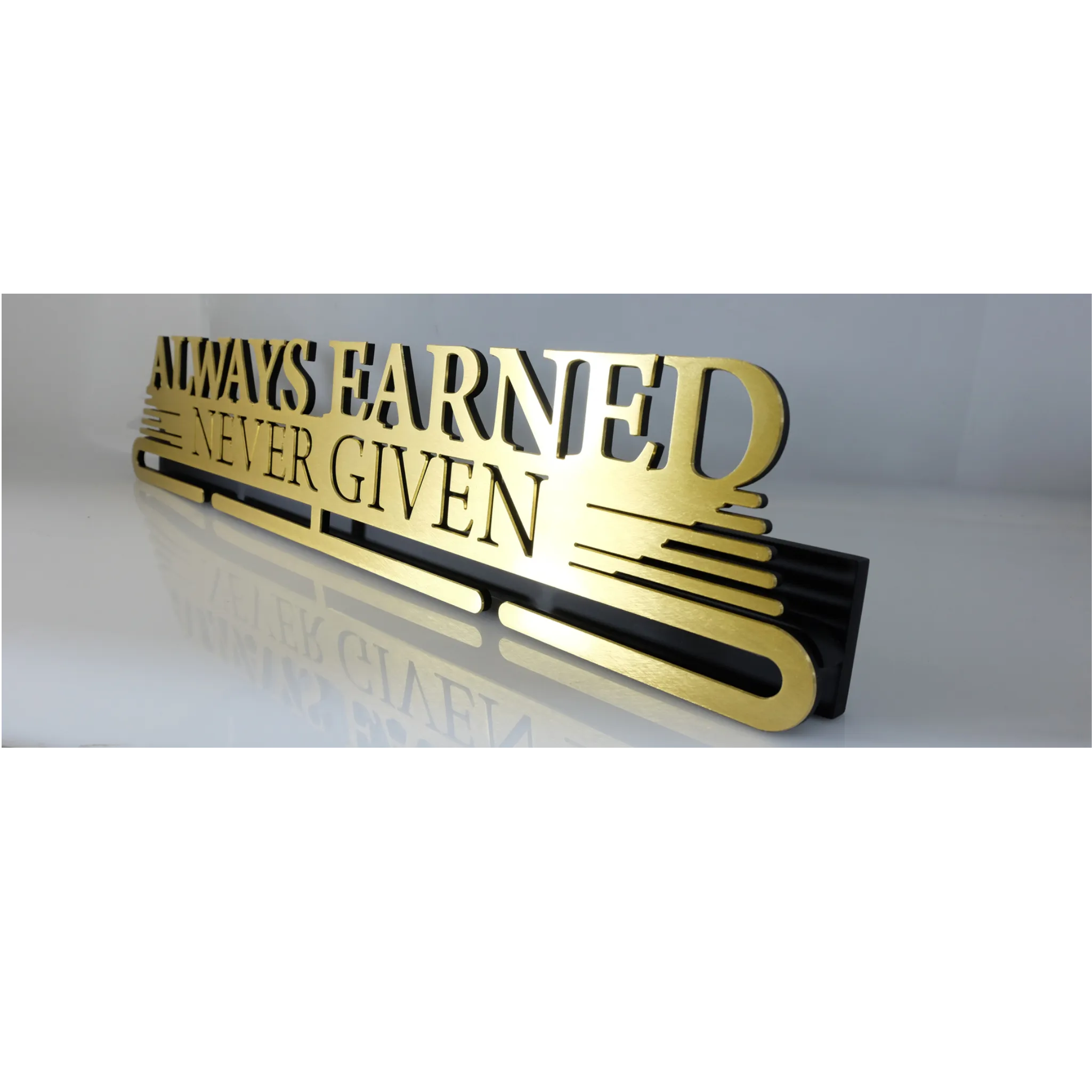 Medal Holder- Always Earned, never give 2-Lines Medal Hanger